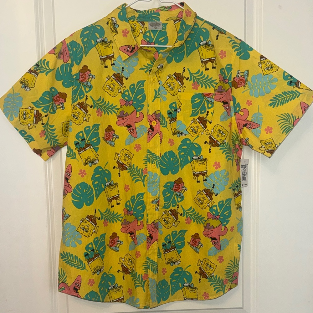 Kids SpongeBob SquarePants short sleeve button up camp shirt sz XXL (18)